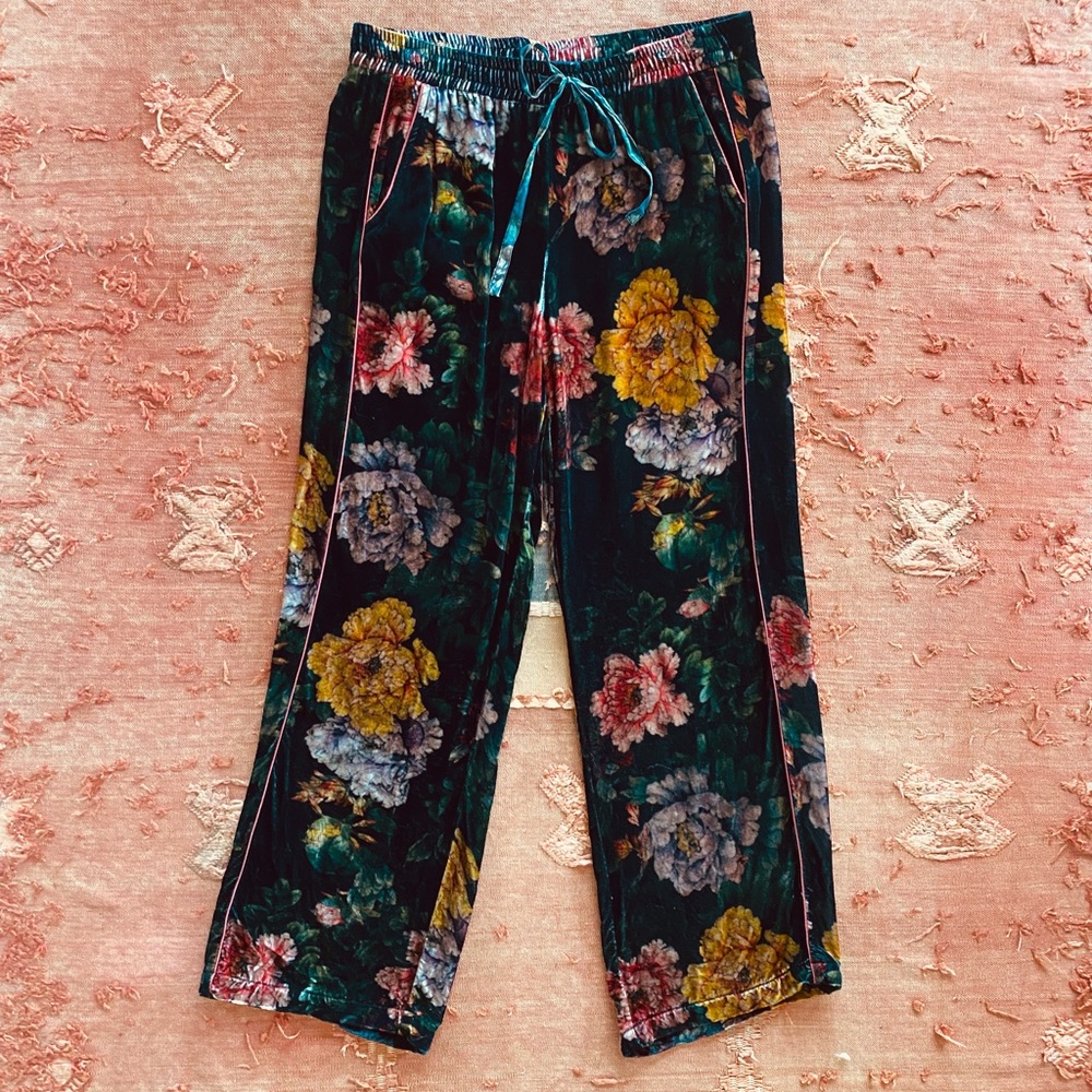 Johnny Was crushed velvet floral track pant size M